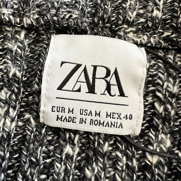 New ZARA Womens Crew Neck Regular Fit Heavy Knitted Pullover Sweater Medium Gray - Picture 4 of 9